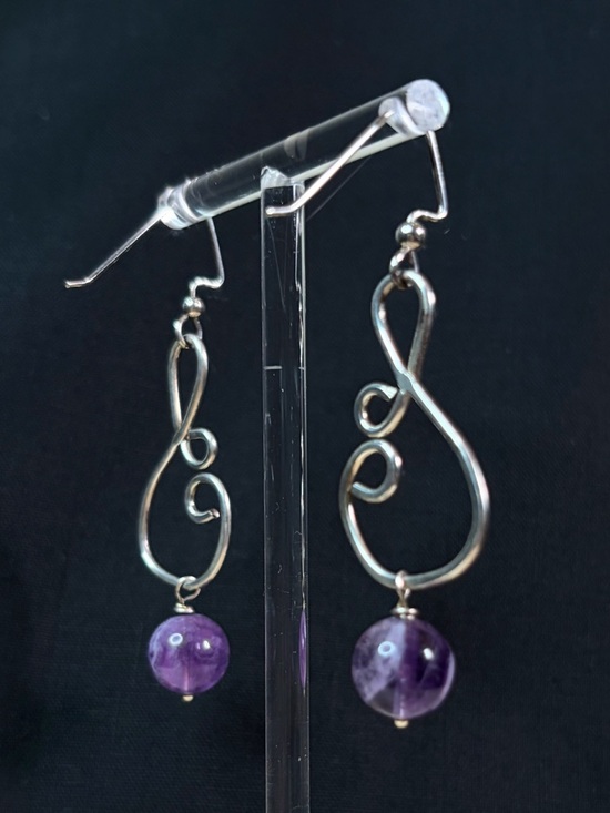 Sterling Silver Amethyst Artisan Hand Crafted Dangle Earrings - Picture 6 of 8